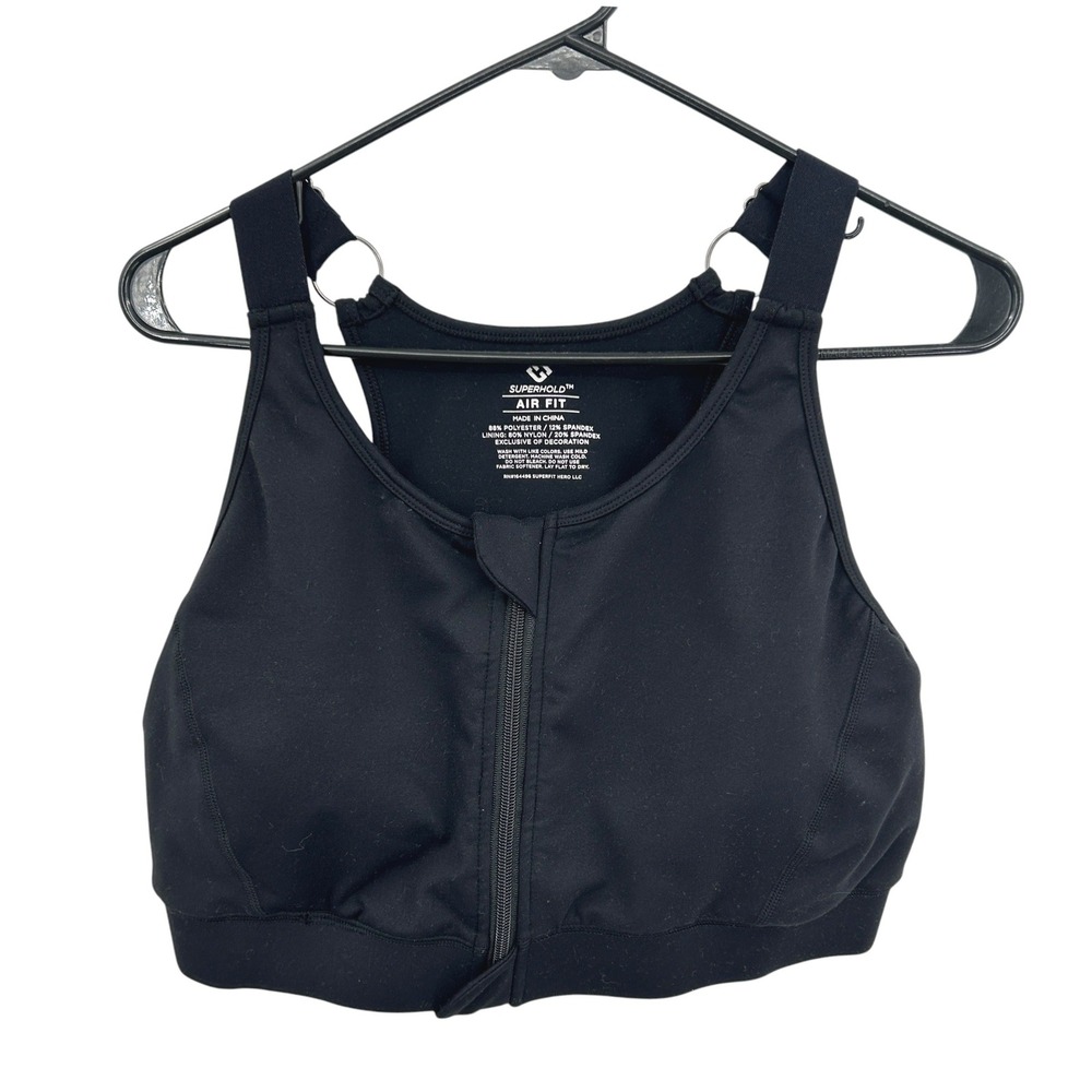 Zip Front Sports Bra 2X Racerback Black High Impact‎ Support Adjustable Straps